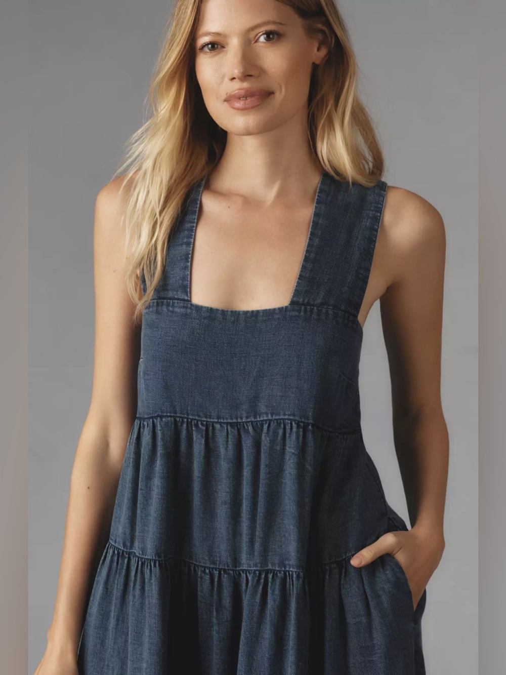 Helena Square-Neck Tiered Denim Midi Dress by Anthropologie XL - Picture 10 of 10